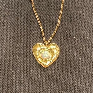 14k Gold Heart Necklace with Opal Center Elizabeth Stone
